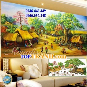 Tranh gắn đá chợ quê 2m